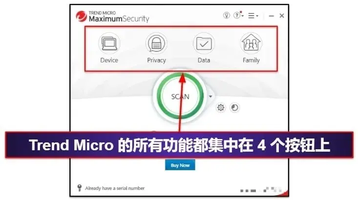 Trend Micro 易于使用，设置简便